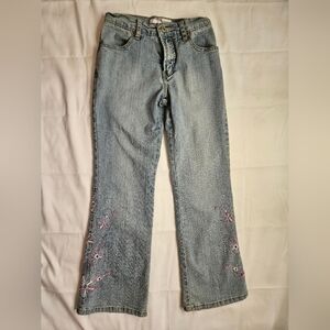 Rave Girl Girls Blue Bootleg Jeans with Floral Stitching on Sides Size 8